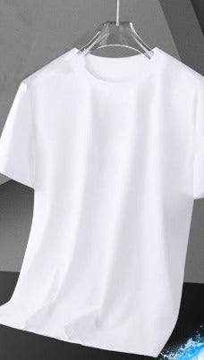 Men White Cotton Cooling T-Shirt Summer Short Sleeve