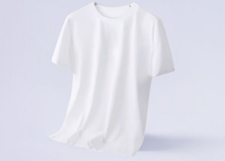 Men White Cotton Cooling T-Shirt Summer Short Sleeve