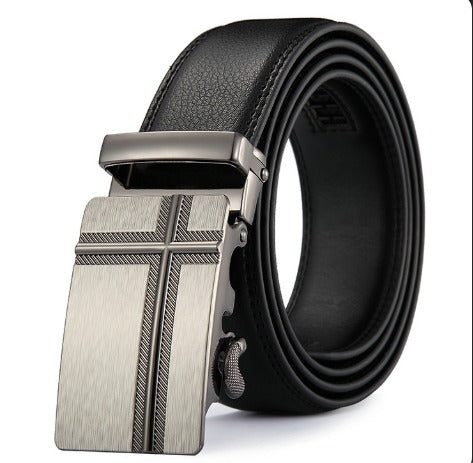 Men Black Leather Automatic Buckle Belt Business Style