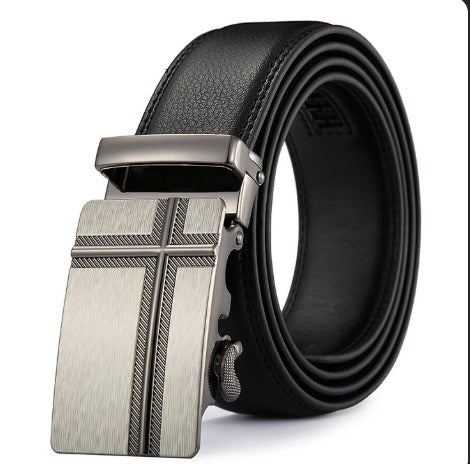 Men Black Leather Automatic Buckle Belt Business Style