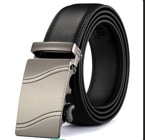Men Black Leather Automatic Buckle Belt Business Style