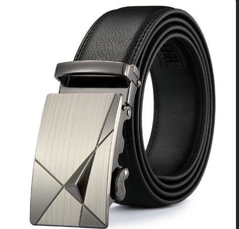 Men Black Leather Automatic Buckle Belt Business Style