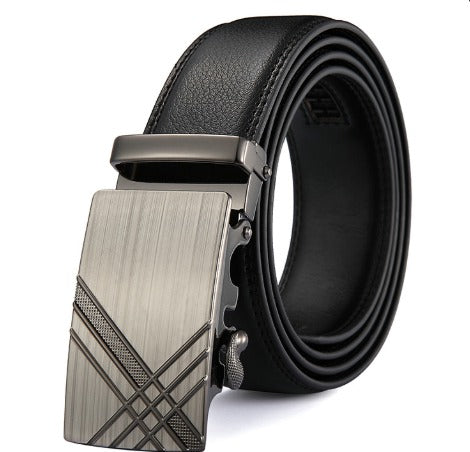 Men Black Leather Automatic Buckle Belt Business Style