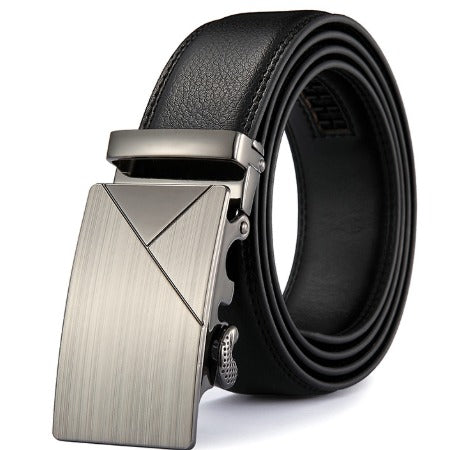 Men Black Leather Automatic Buckle Belt Business Style