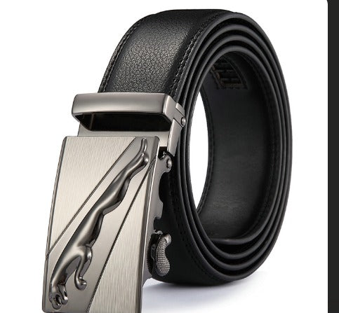 Men Black Leather Automatic Buckle Belt Business Style