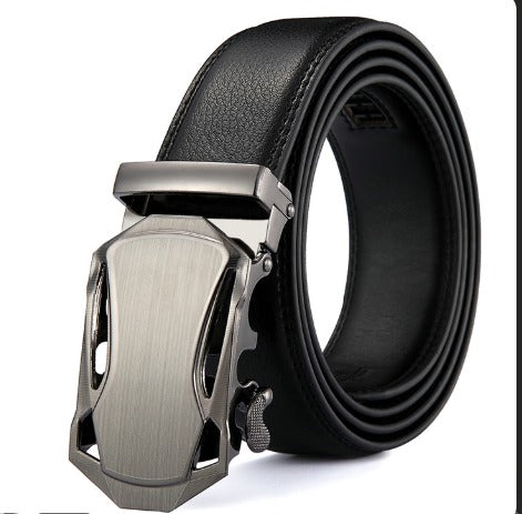 Men Black Leather Automatic Buckle Belt Business Style