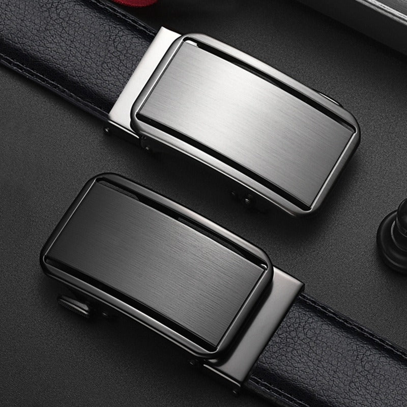 Men Black Leather Automatic Buckle Belt