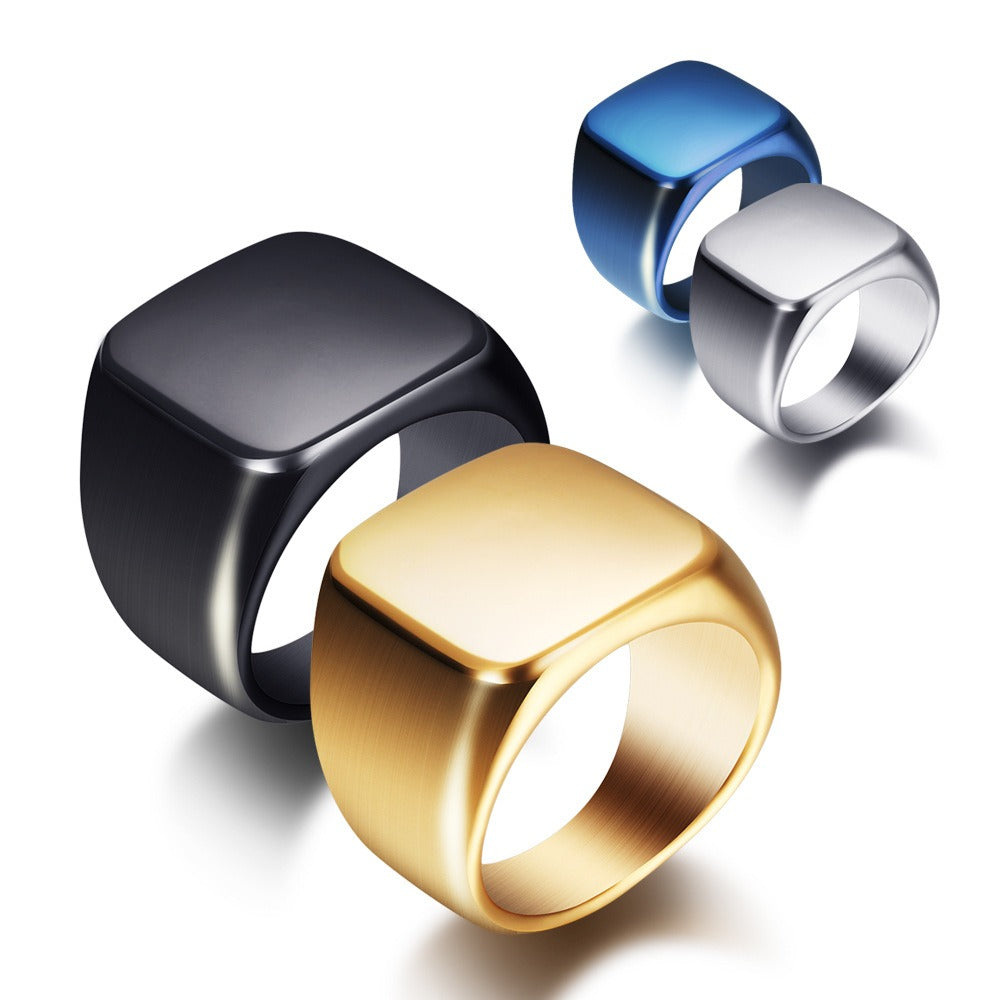Stainless Steel Retro Square Rings 18mm Gold Black Blue SilverStainless Steel Retro Square Rings 18mm Gold Black Blue SilverStainless Steel Retro Square Rings 18mm Gold Black Blue Silver