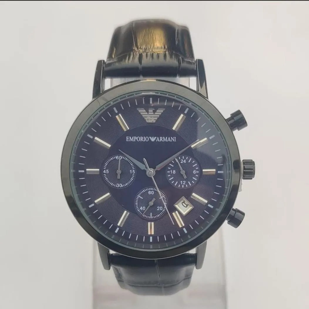 Armani Men's Chronograph Watch Black Leather Strap