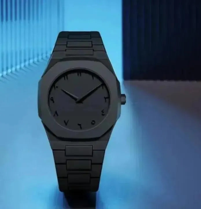 Men Black Carbon Fiber Arabic Dial Watch 4"