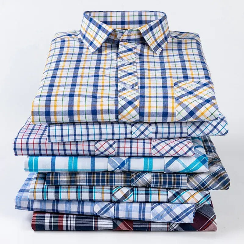 Men's Blue White Plaid Long Sleeve Shirt