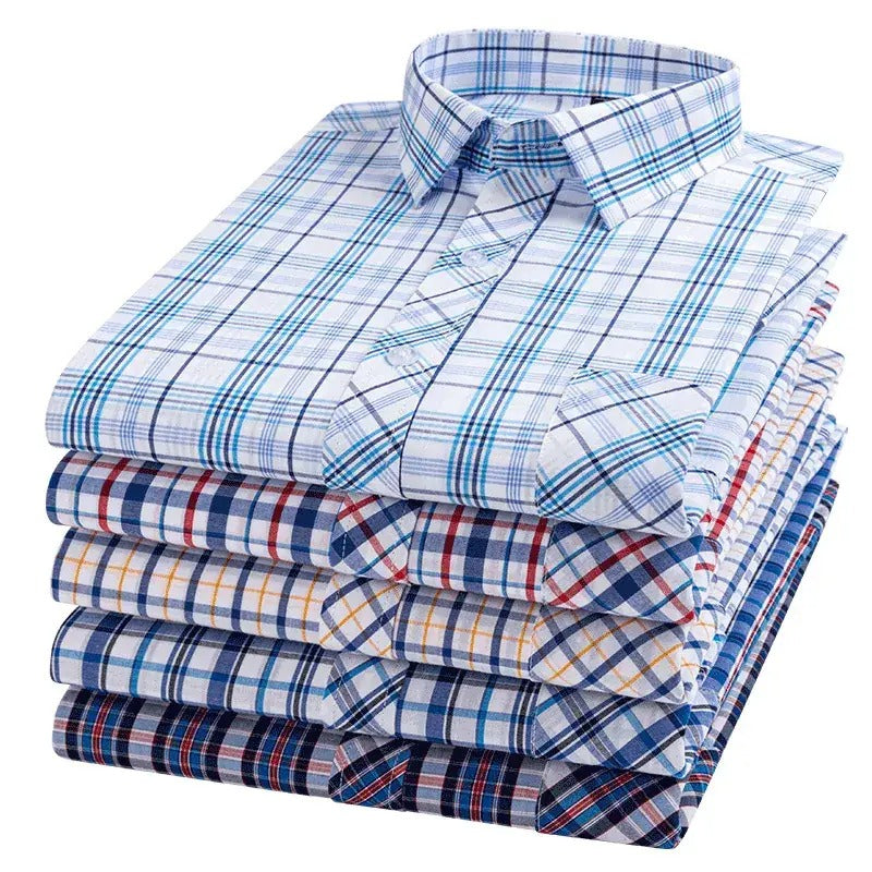 Men's Blue White Plaid Long Sleeve Shirt