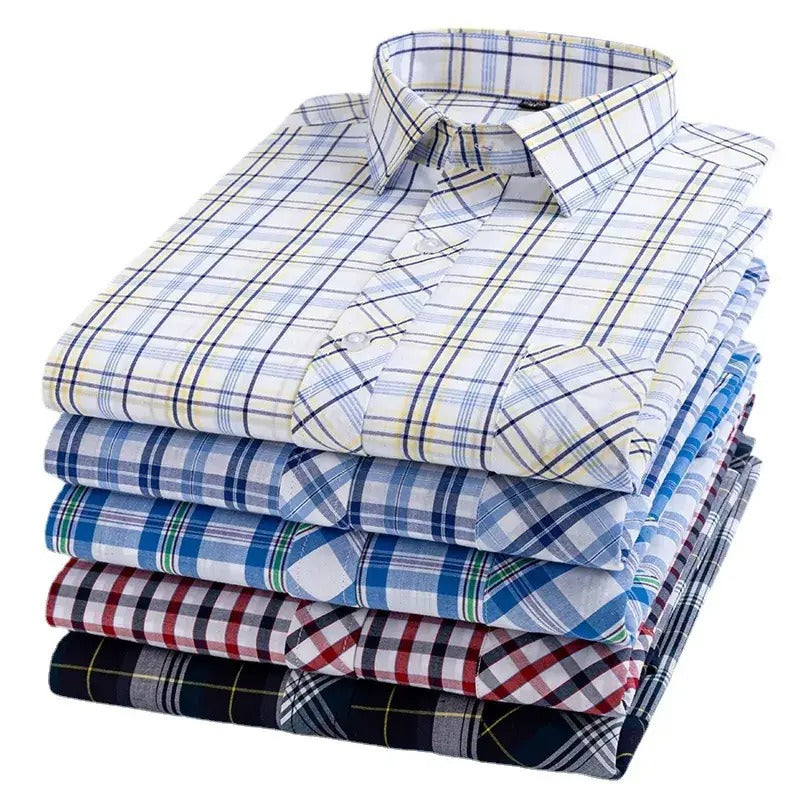Men's Blue White Plaid Long Sleeve Shirt