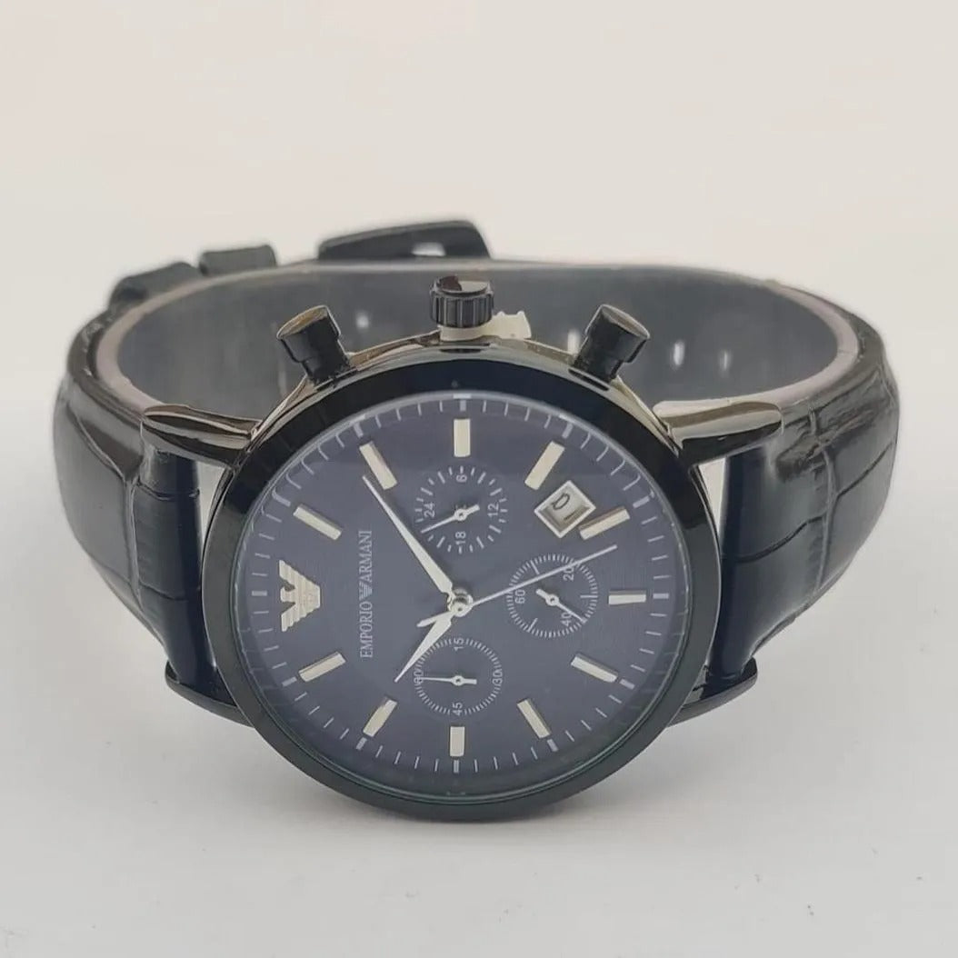 Armani Men's Chronograph Watch Black Leather Strap