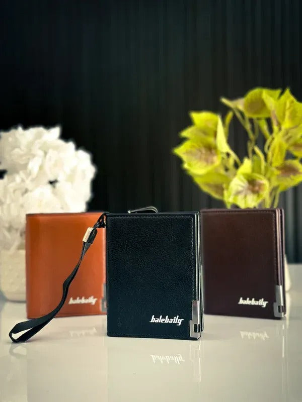 Men's Black Leather Tri-Fold Wallet 12x9x3cm