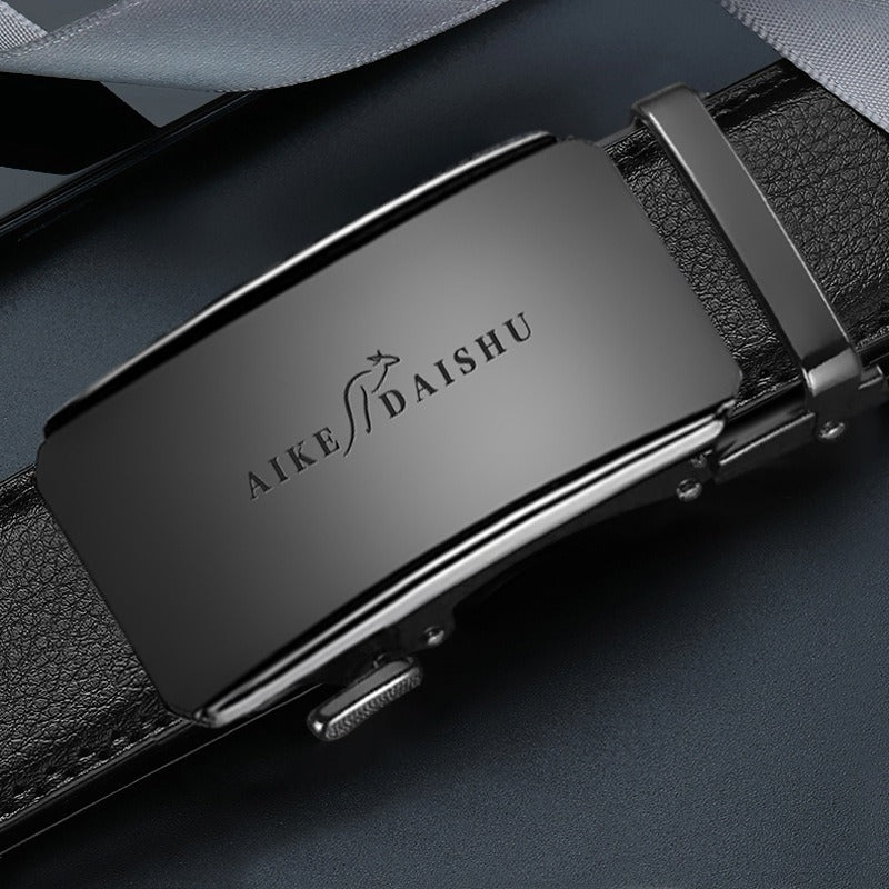 Men Black Leather Automatic Buckle Belt