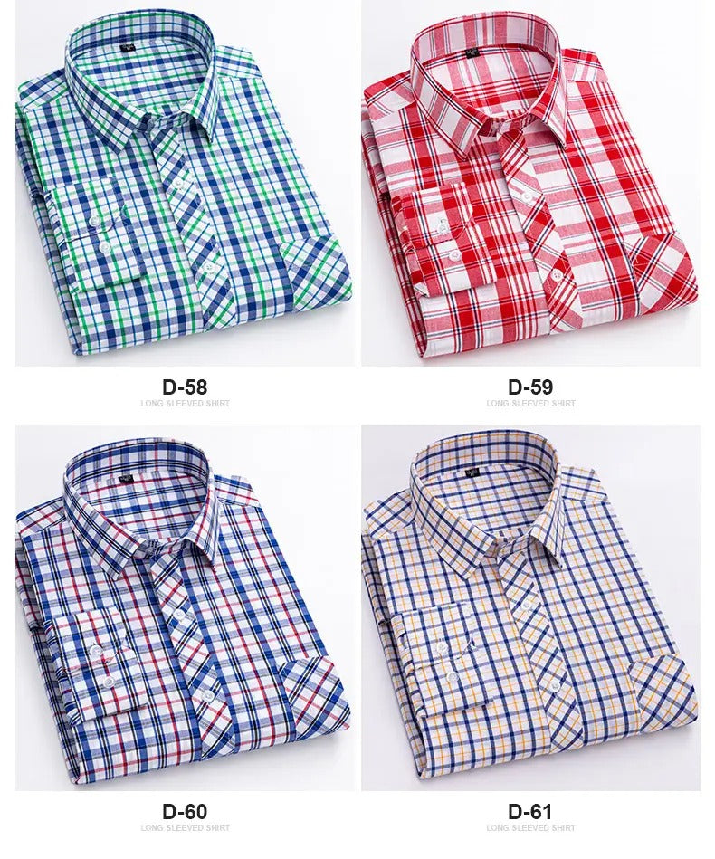 Men's Blue White Plaid Long Sleeve Shirt