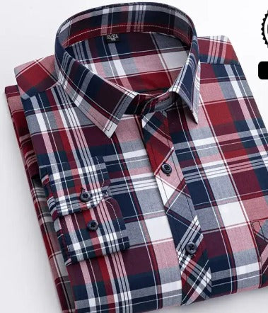 Men's Blue White Plaid Long Sleeve Shirt