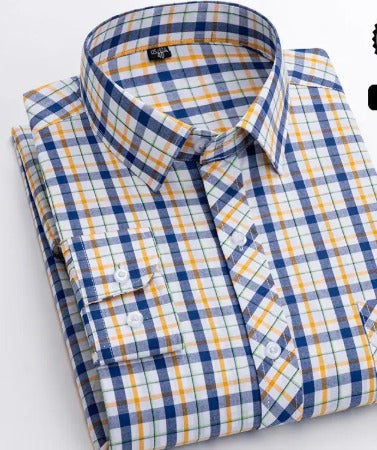 Men's Blue White Plaid Long Sleeve Shirt