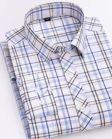 Men's Blue White Plaid Long Sleeve Shirt