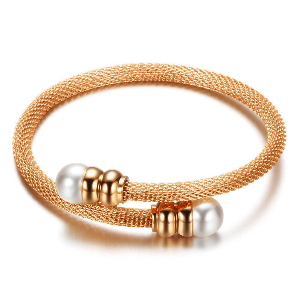18K Gold Titanium Bracelet with Pearls for Women